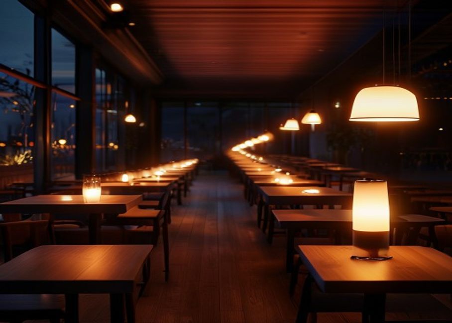 Stimmungsvolles Restaurant-Interieur mit LumaCall Leuchten